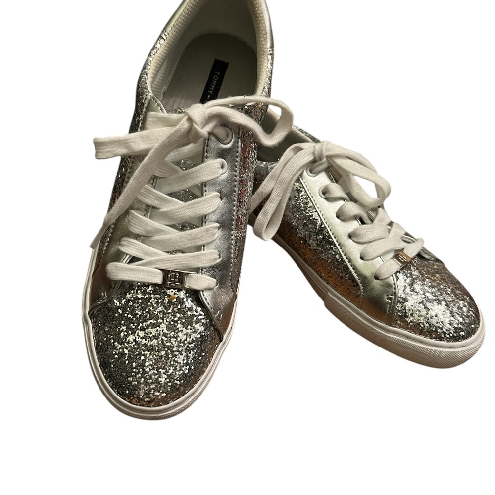 Tommy Hilfiger Silver Glitter Sneakers with White Laces